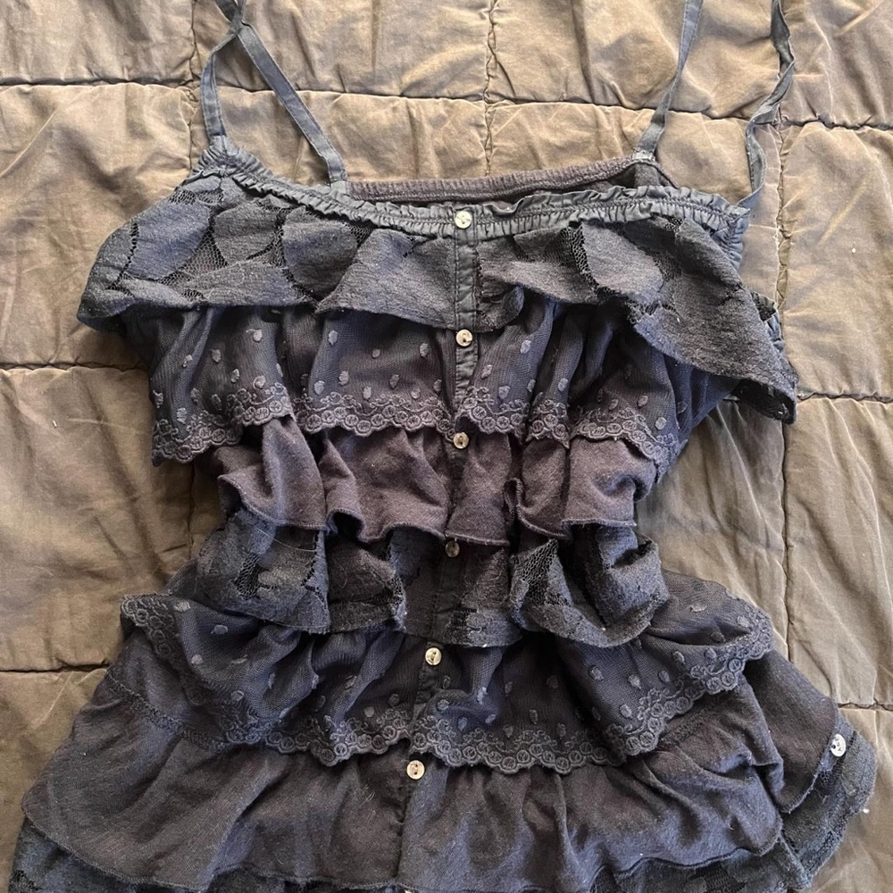 Abercrombie & Fitch Black Ruffle Lace-Trim Camisole